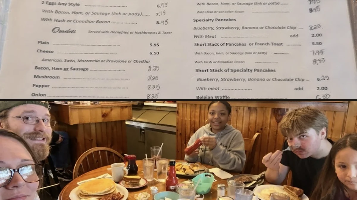 Cozy café tables with breakfast plates