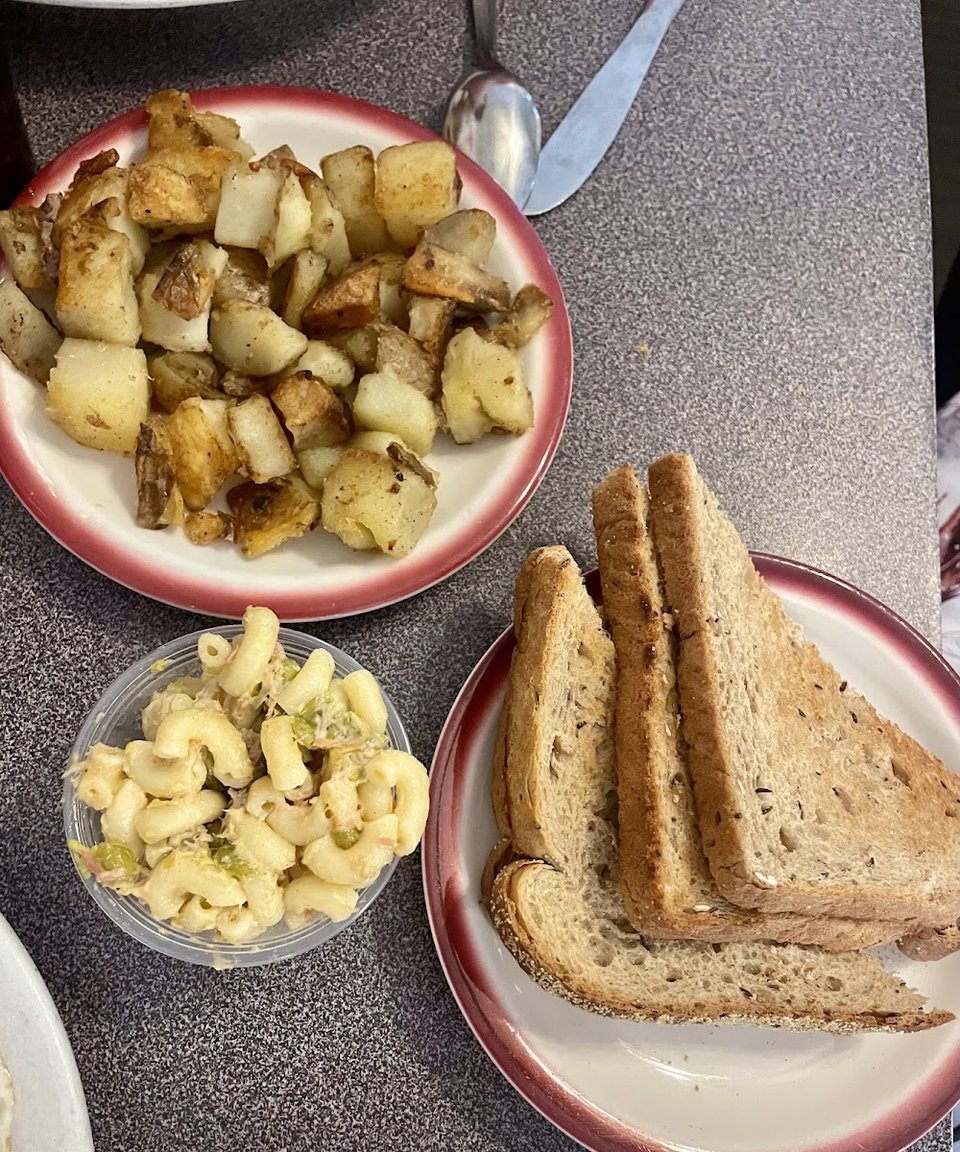 Breakfast menu with eggs and coffee