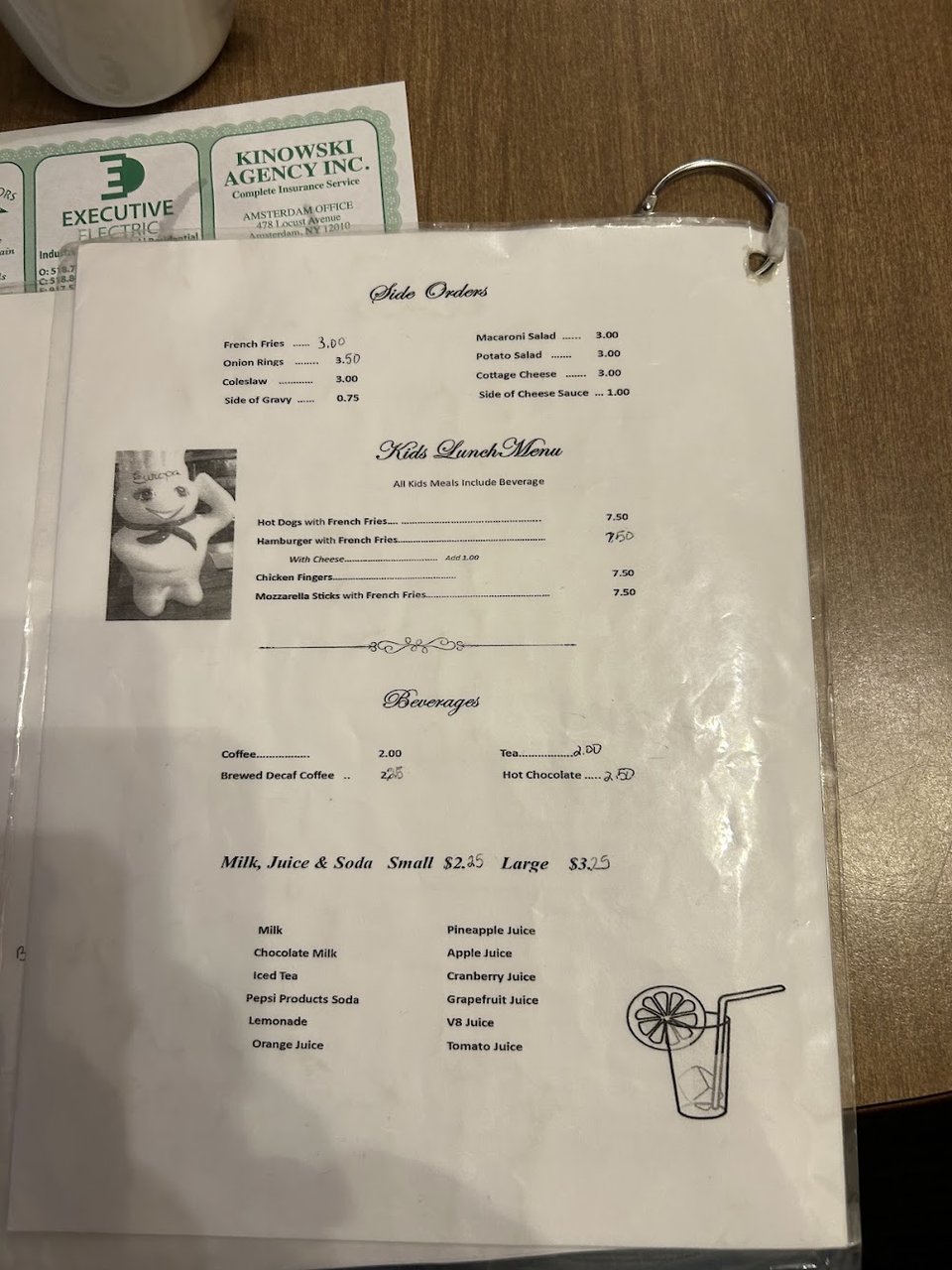 Simple breakfast selections on a café menu